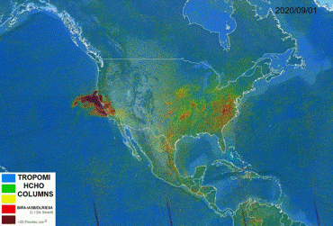 Carte États-Unis incendies de forêt formaldéhyde glyoxal