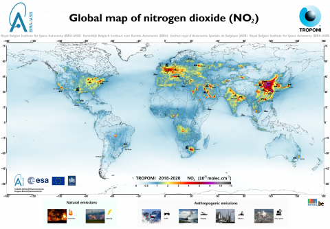 World map nitrogen dioxide NO2 2018-2020
